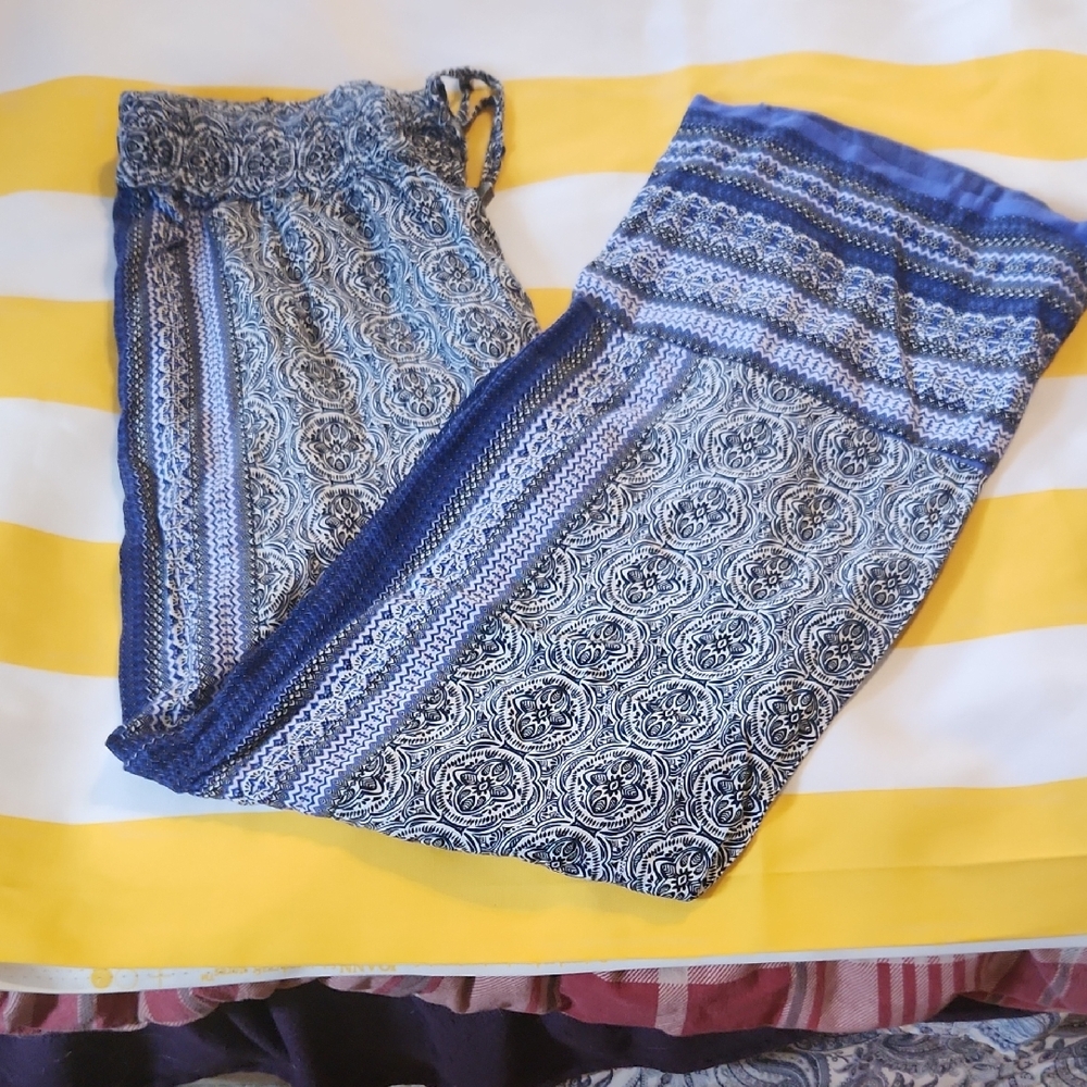 Women's Blue Patterned Wide Leg Pants